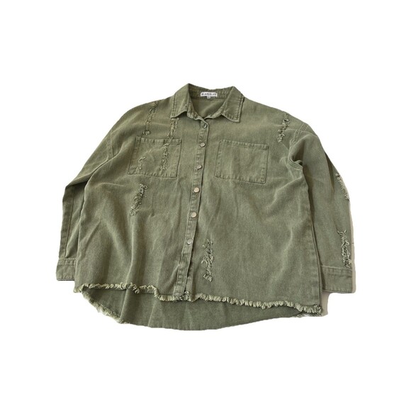 Blakeley Oversized Distressed Shacket Shirt jacket Olive Green L/XL - Picture 2 of 16